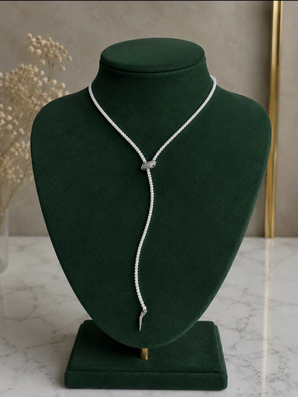 White tiger eye beads with adjustable to any size snake with green eyes necklace